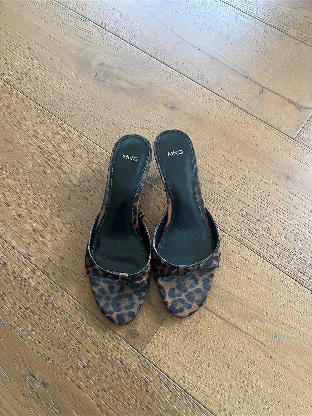 Mango Leopard Print Slide Mules - Brown/Black
